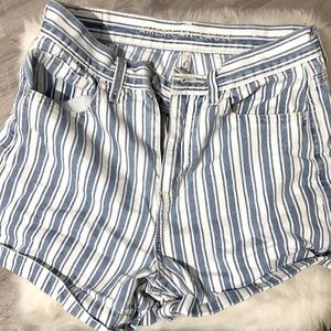 Blue and white striped shorts